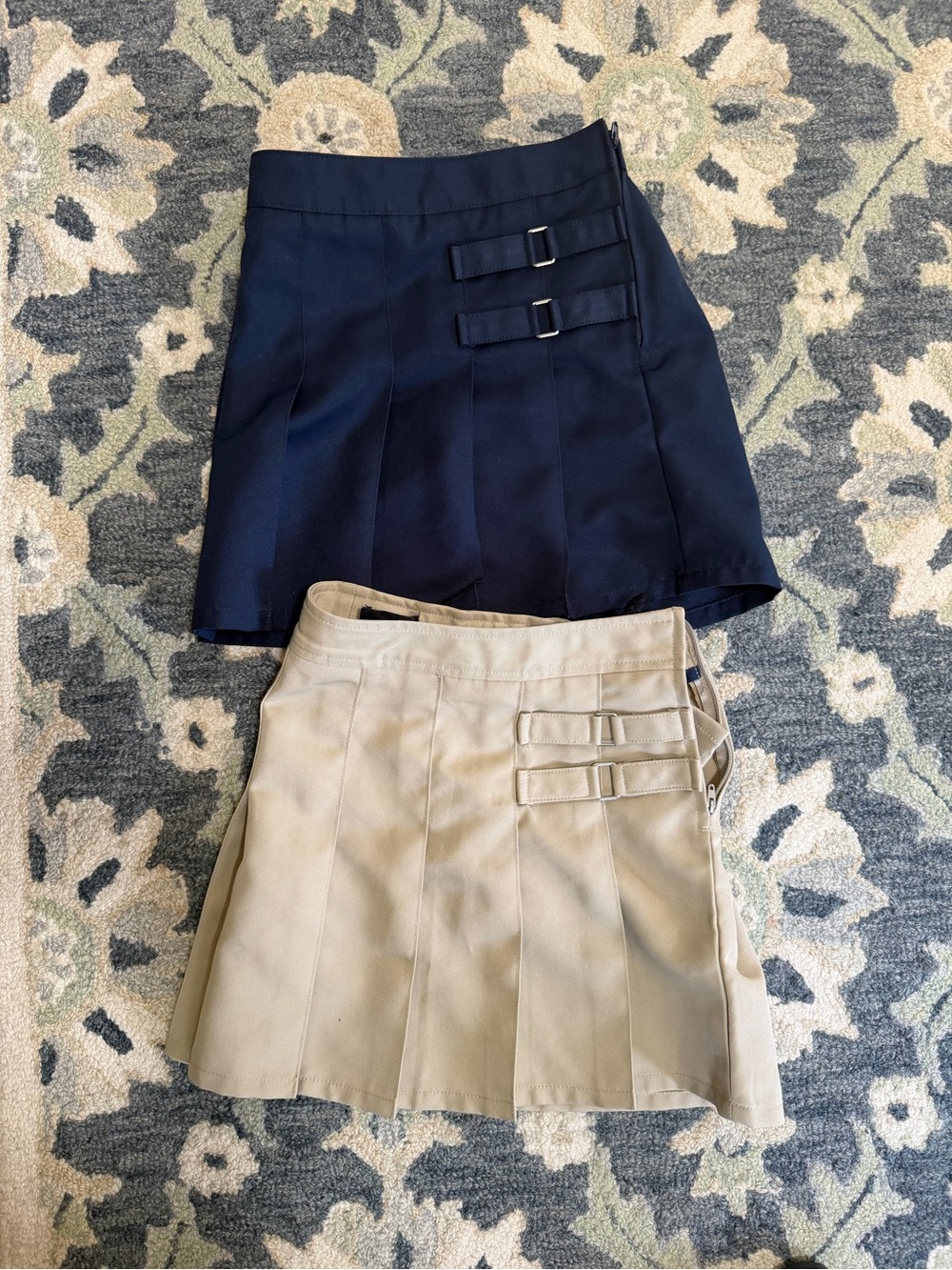 French Toast Navy and Beige Pleated Mini Skirt Pair with Buckle Detail